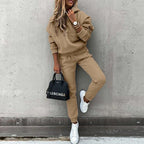 Ensemble survêtement femme à capuche, pantalon taille élastique, châtaigne