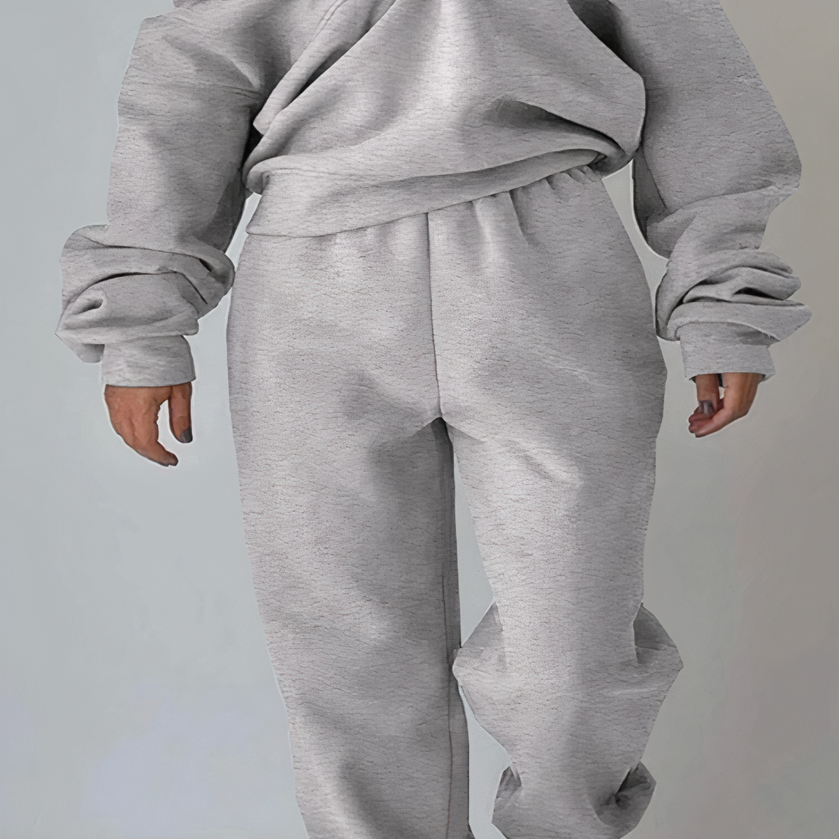 Ensemble survêtement femme taille haute, ceinture élastique, gris