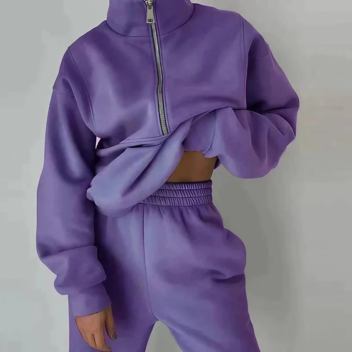Ensemble survêtement femme taille haute, ceinture élastique, violet