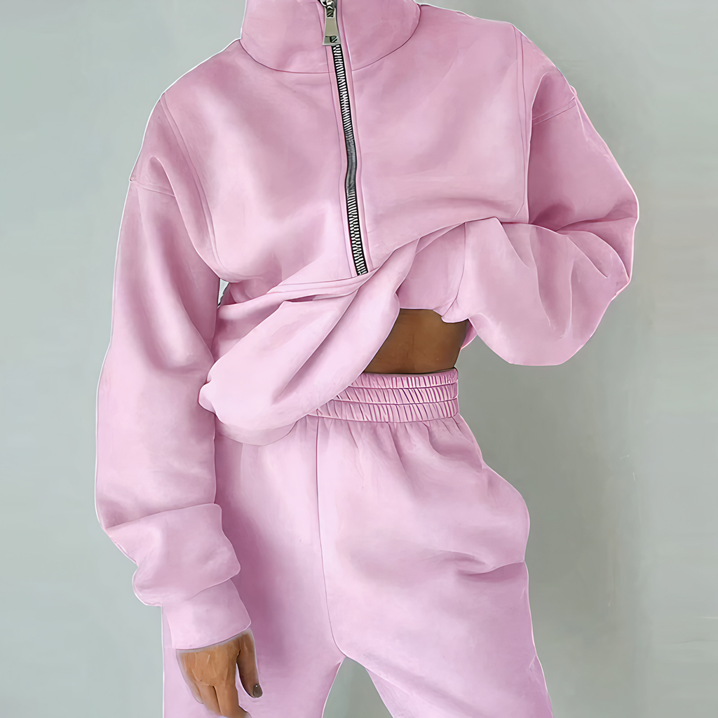 Ensemble survêtement femme taille haute, ceinture élastique, rose