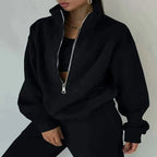 Ensemble survêtement femme taille haute, ceinture élastique, noir