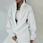 Ensemble survêtement femme taille haute, ceinture élastique, blanc