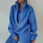 Ensemble survêtement femme taille haute, ceinture élastique, bleu
