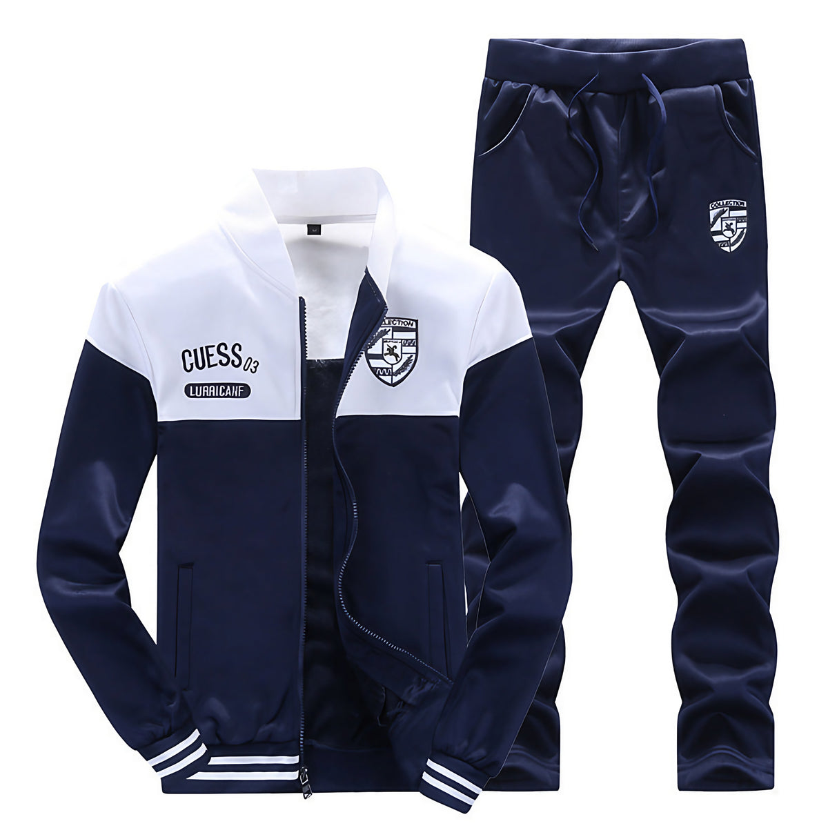 Survêtement homme style baseball, couleurs contrastées, blanc