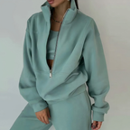 Survêtement femme doublé polaire, sweat zippé et pantalon, vert