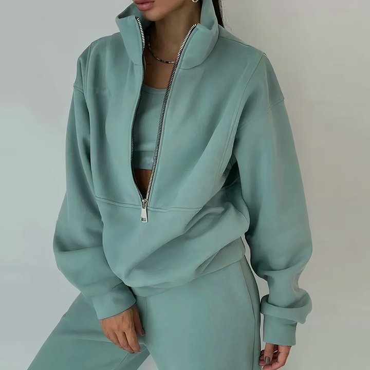 Survêtement femme doublé polaire, sweat zippé et pantalon, vert