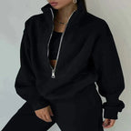 Survêtement femme doublé polaire, sweat zippé et pantalon, noir