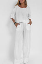 Ensemble femme haut court et pantalon large taille haute