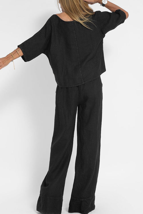 Ensemble femme haut court et pantalon large taille haute