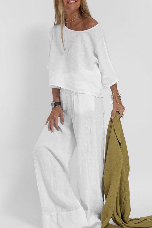 Ensemble femme haut court et pantalon large taille haute