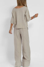 Ensemble femme haut court et pantalon large taille haute