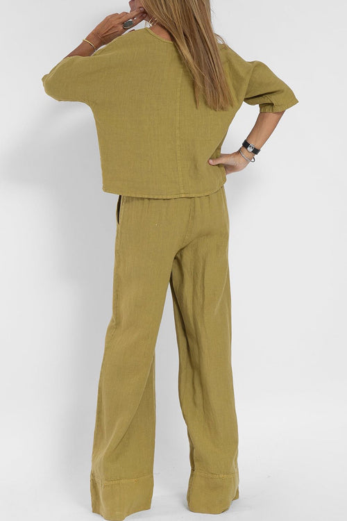 Ensemble femme haut court et pantalon large taille haute
