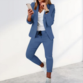 Tailleur pantalon femme 2 pièces, blazer et pantalon assorti, bleu