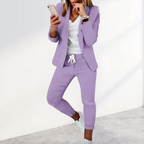 Tailleur pantalon femme 2 pièces, blazer et pantalon assorti, mauve
