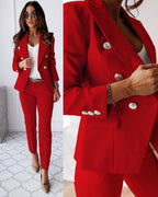 Tailleur femme blazer et bas assorti, cinq coloris, du S au 2XL, rouge