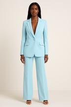 Tailleur pantalon femme, veste cintrée et pantalon large, six coloris, turquoise