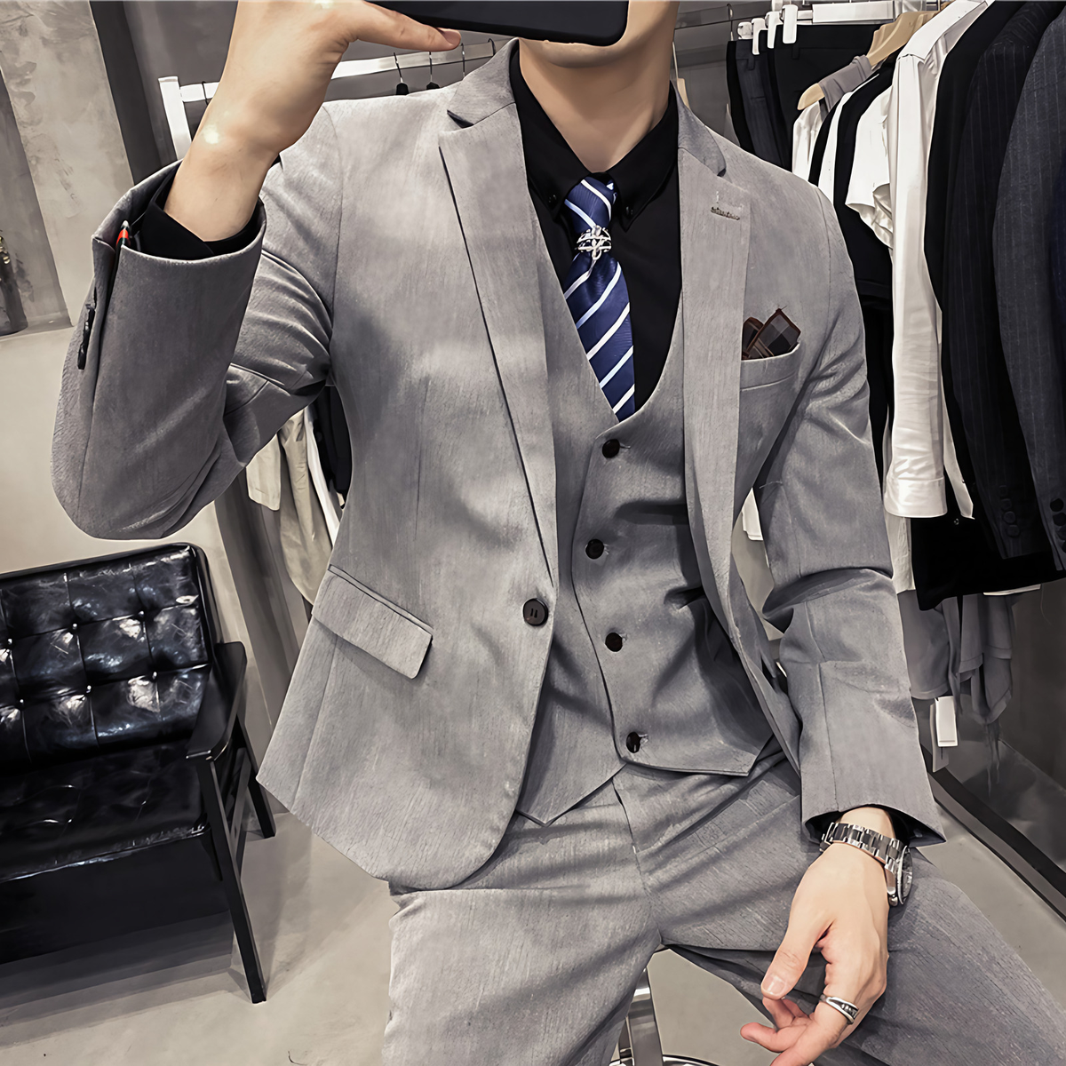 Costume trois pièces homme, cinq coloris, du S au 2XL, gris clair