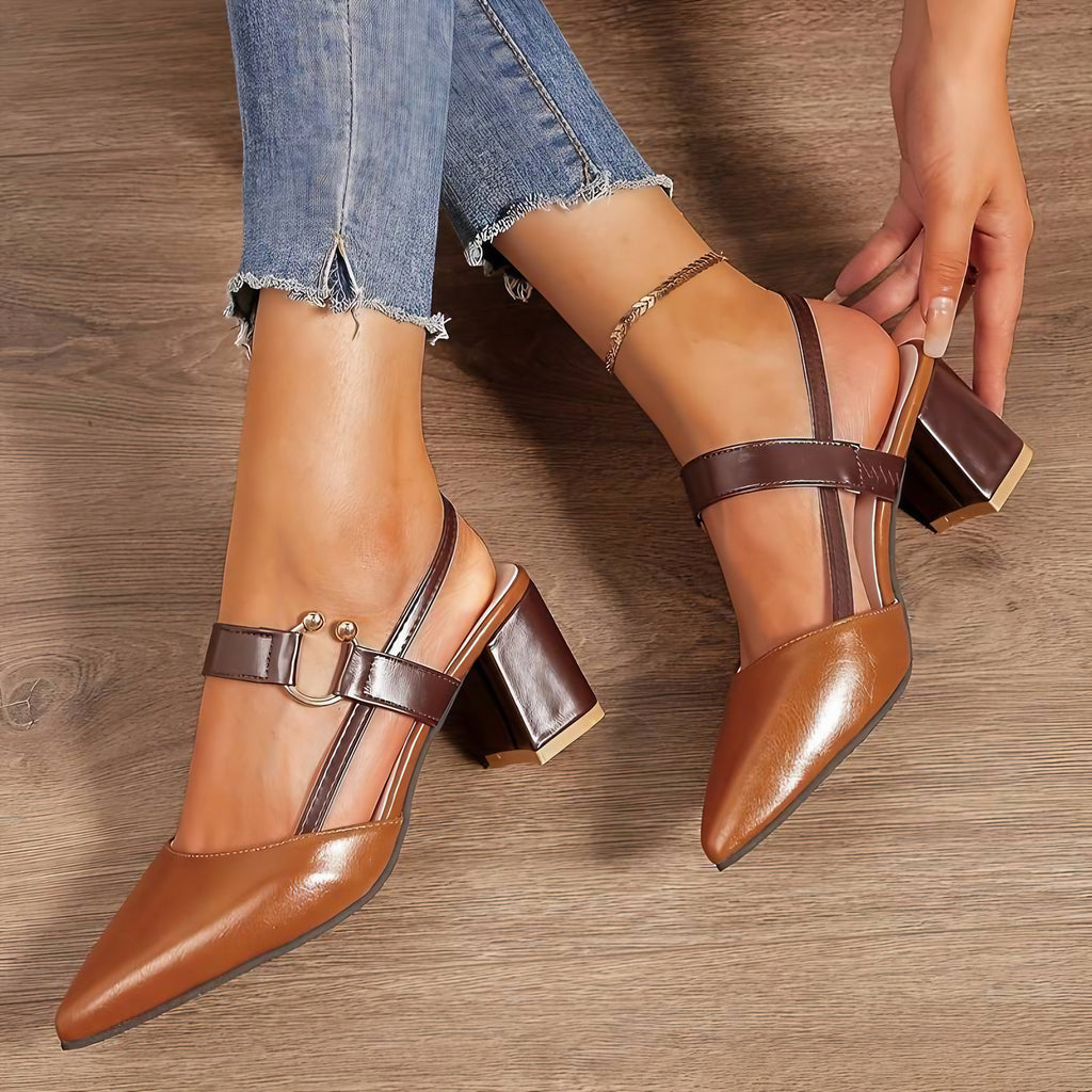 Escarpins orthopédiques femme bout pointu, bride arrière, talon bloc