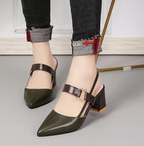 Escarpins orthopédiques femme bout pointu, bride arrière, talon bloc, vert foncé