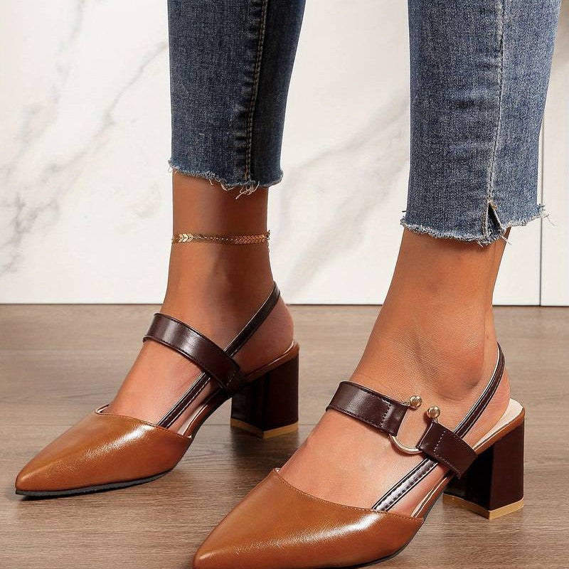 Escarpins orthopédiques femme bout pointu, bride arrière, talon bloc
