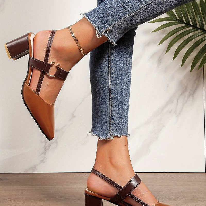 Escarpins orthopédiques femme bout pointu, bride arrière, talon bloc