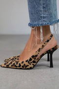 Escarpins femme talon aiguille, bout pointu, motif animal, marron