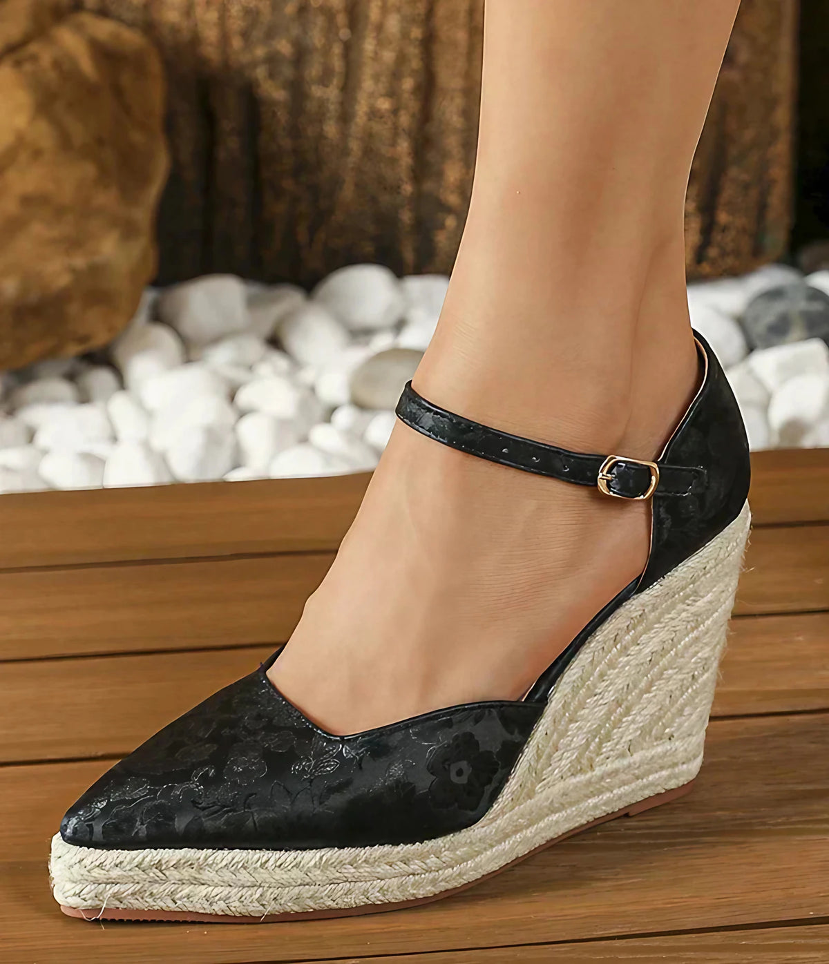 Espadrilles compensées femme, talon 8 cm, sangle réglable