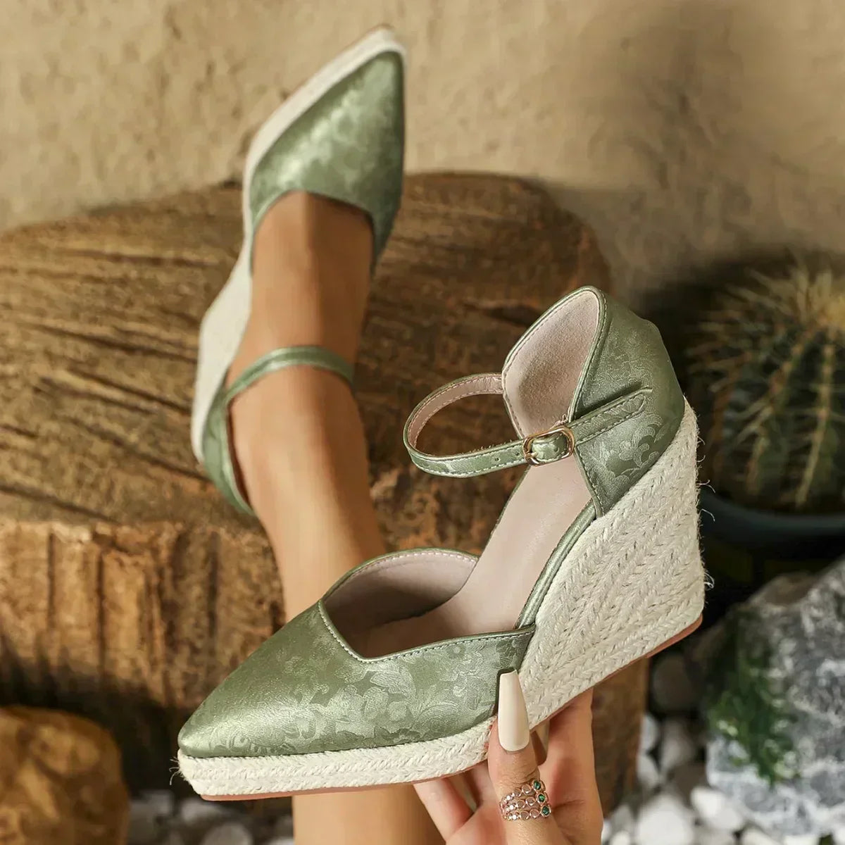 Espadrilles compensées femme, talon 8 cm, sangle réglable