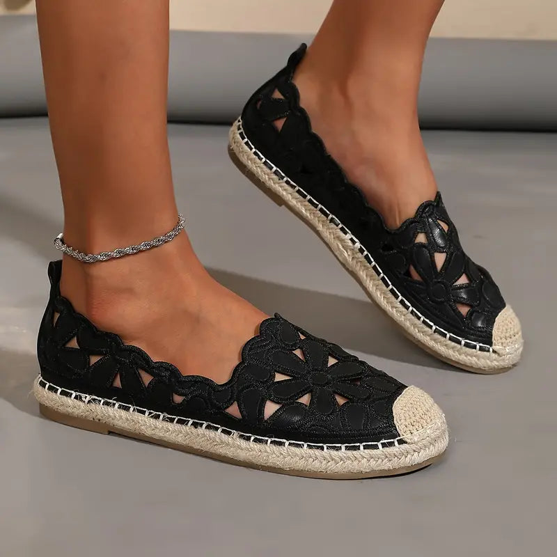 Espadrilles femme à imprimé fleuri, blanc ou noir, noir