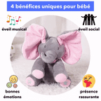 Peluche éléphant musicale pour bébé, oreilles mobiles, 30 cm