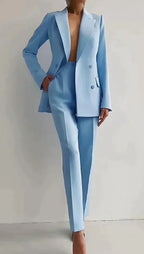 Ensemble blazer et pantalon slim femme, huit coloris, bleu ciel