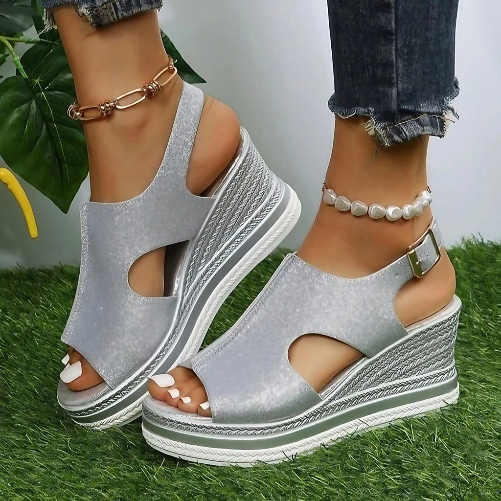 Sandales orthopédiques femme, semelle souple, six coloris, argenté brillant