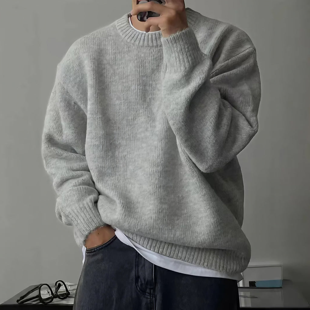 Pull homme en tricot fin, noir ou gris, du S au 3XL, gris
