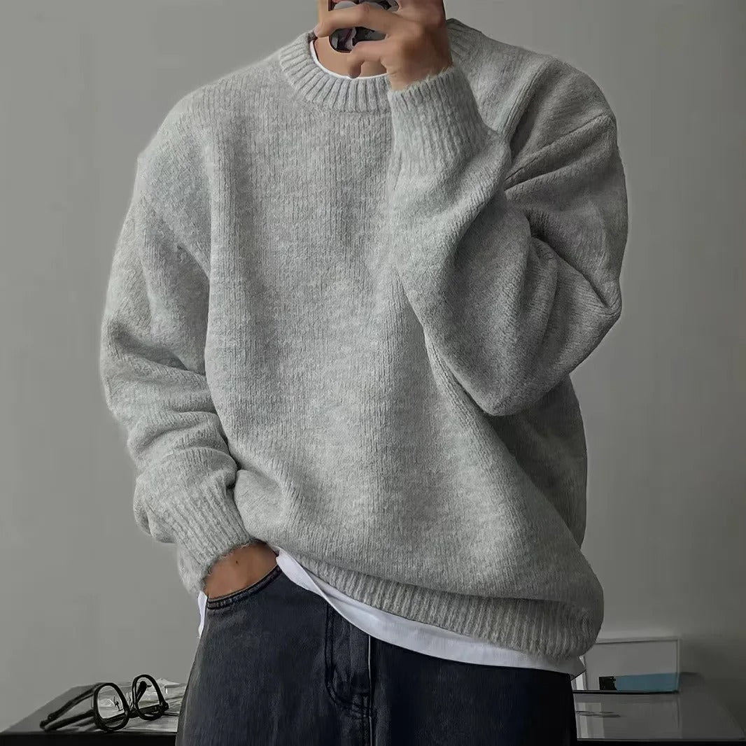 Pull homme en tricot fin, noir ou gris, du S au 3XL, gris