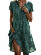 Robe chemise midi à pois femme, col V, manches courtes