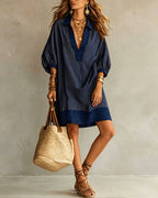 Robe chemise femme léopard et rayures, manches 3/4 bouffantes