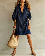 Robe chemise femme léopard et rayures, manches 3/4 bouffantes