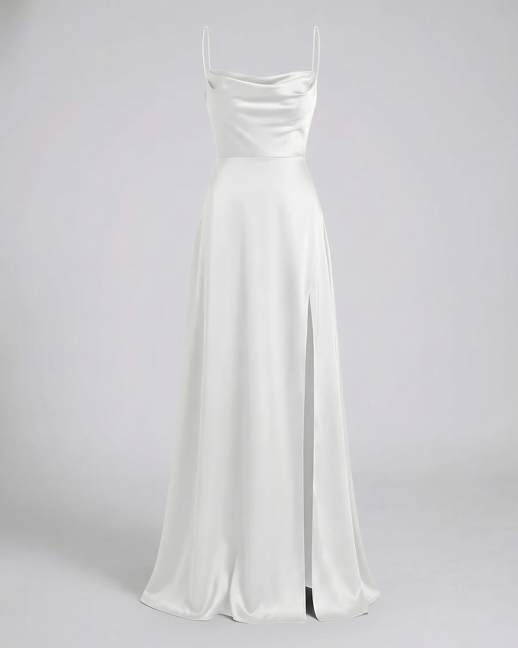 Robe de soirée longue à col drapé, dos lacé et fente latérale, blanc