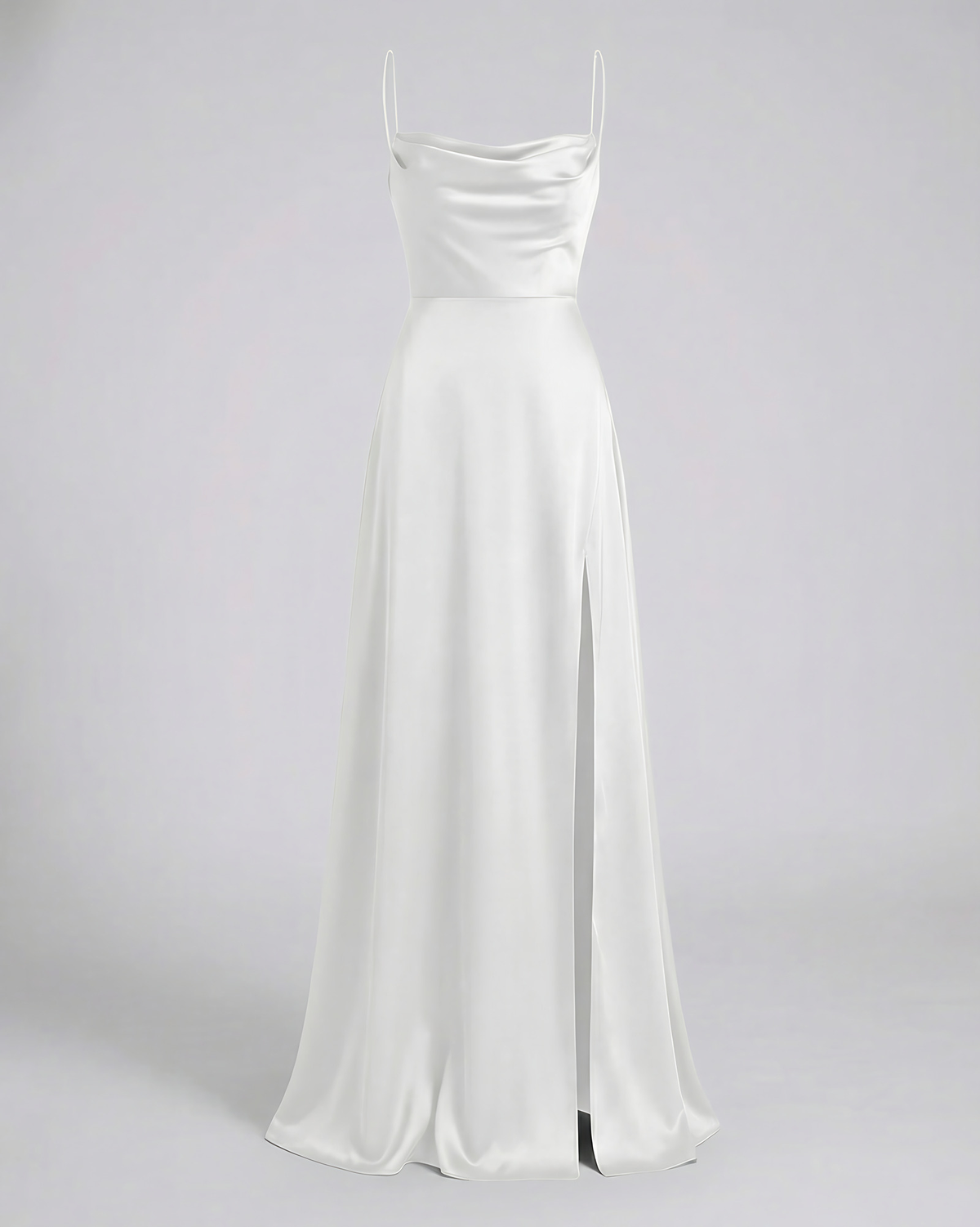 Robe de soirée longue à col drapé, dos lacé et fente latérale, blanc