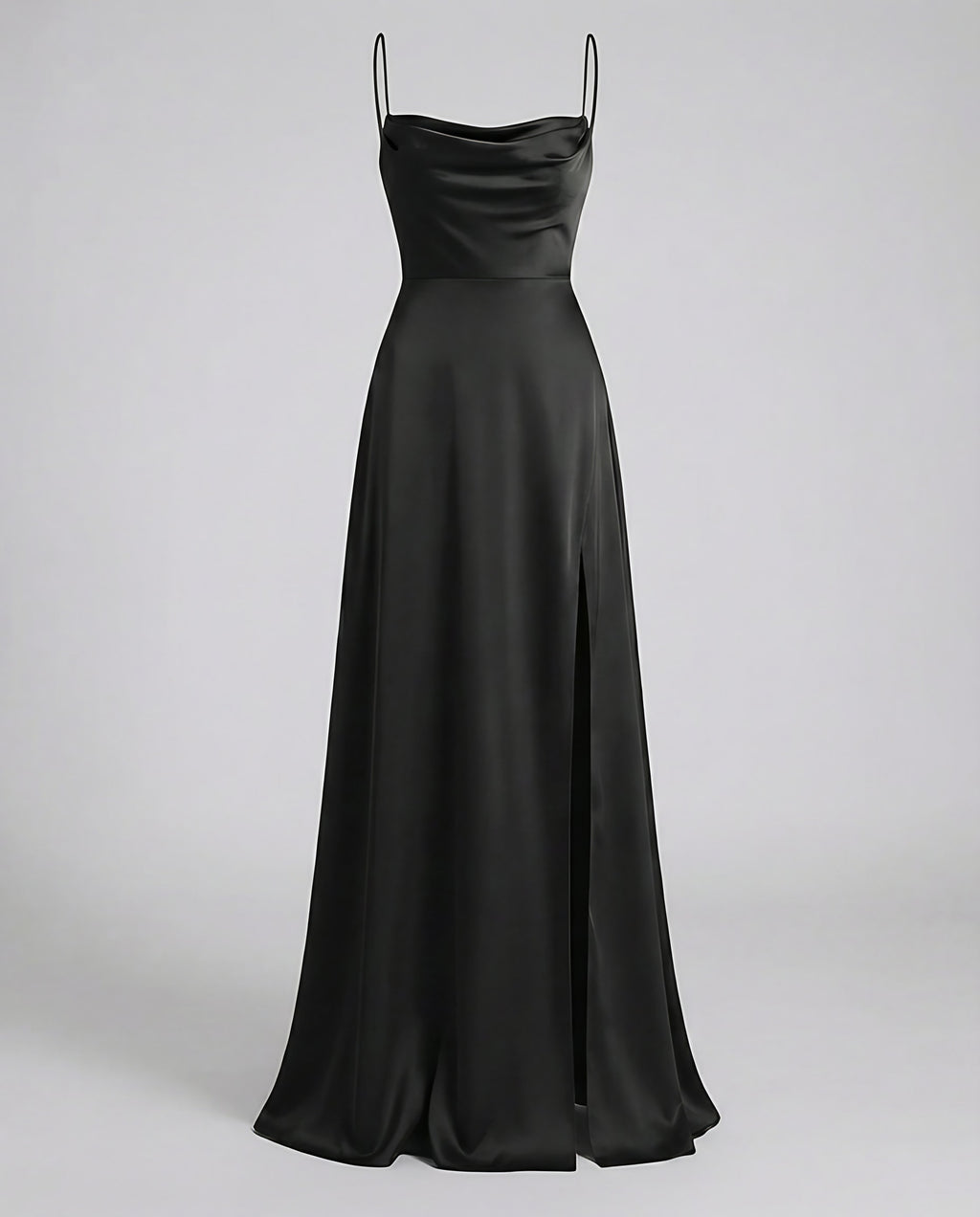 Robe de soirée longue à col drapé, dos lacé et fente latérale, noir