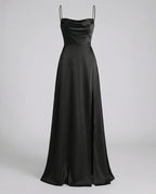 Robe de soirée longue à col drapé, dos lacé et fente latérale, noir