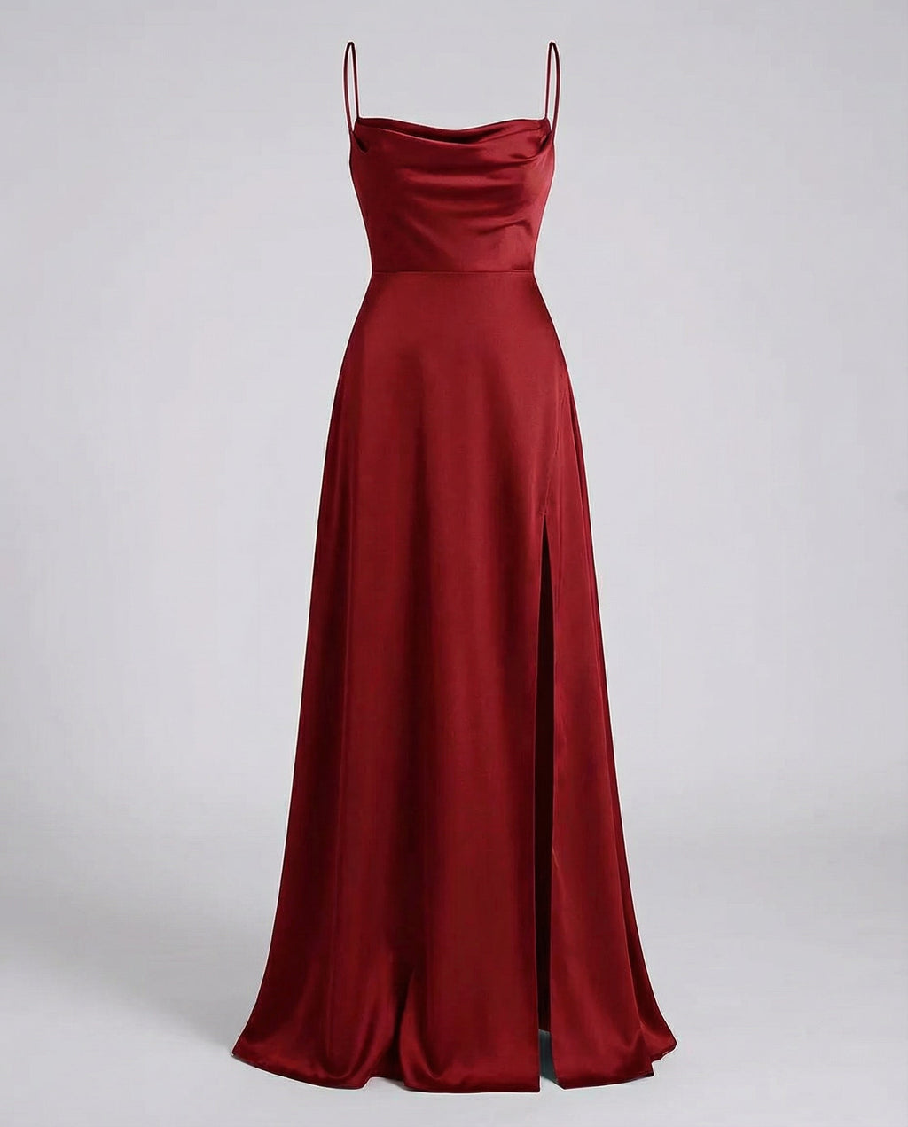 Robe de soirée longue à col drapé, dos lacé et fente latérale