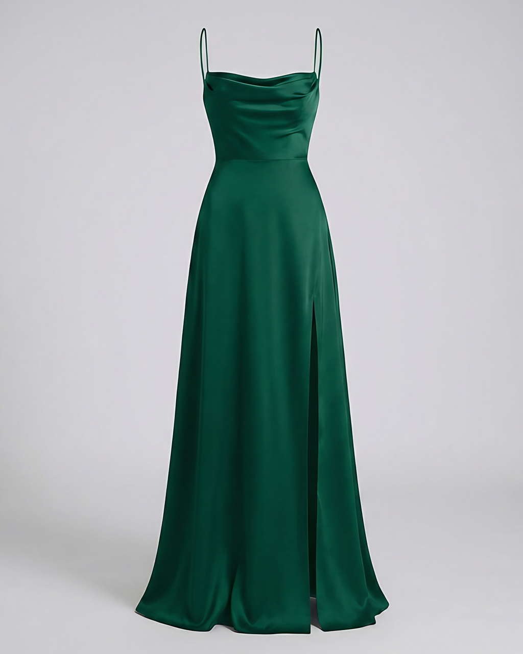 Robe de soirée longue à col drapé, dos lacé et fente latérale, vert
