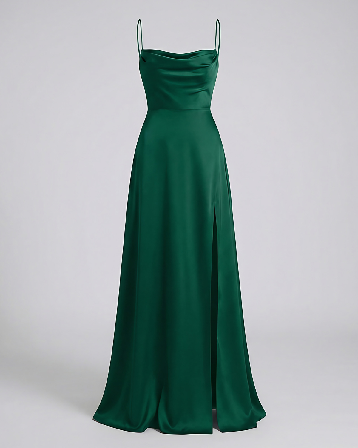 Robe de soirée longue à col drapé, dos lacé et fente latérale, vert