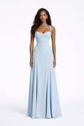 Robe longue femme évasée, dos lacé façon corset, bretelles fines, bleu