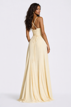 Robe longue femme évasée, dos lacé façon corset, bretelles fines