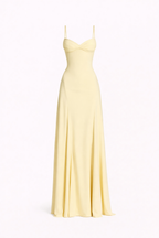 Robe longue femme évasée, dos lacé façon corset, bretelles fines, jaune