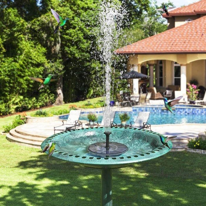 Fontaine solaire de jardin avec buses réglables, sans branchement