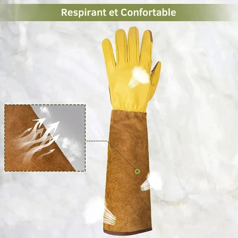 Gants de jardinage longs anti-épines en cuir de vachette, M ou L