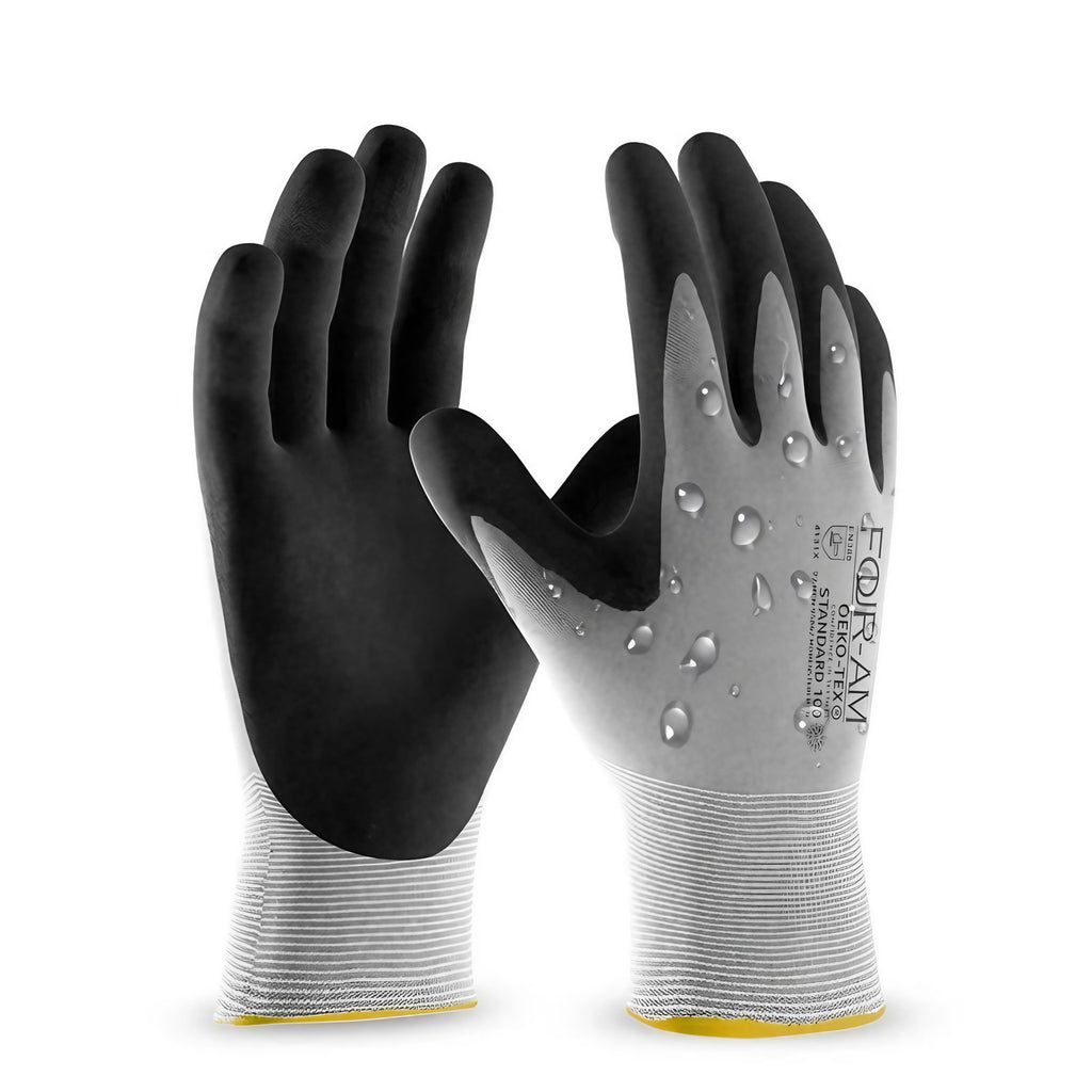 Gants de travail en nylon enduit nitrile, hydrofuges, mixtes